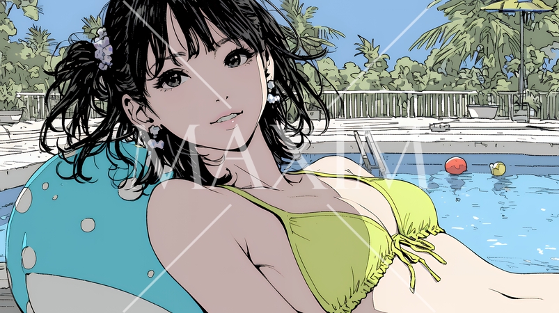 ビーチリゾートを旅行中のビキニ姿の若い女性