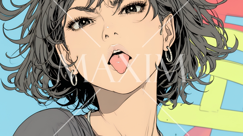 悪意や挑発の意味のある舌出しをしている若い女性