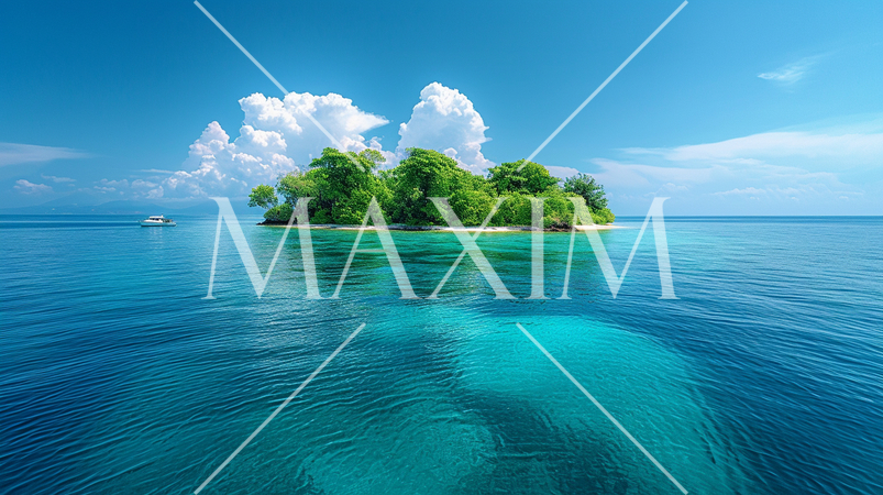 南洋の孤島とヨットと青い海と青い空：精緻CG