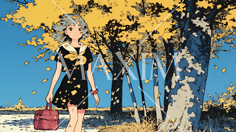 紅葉の小径を歩く少女