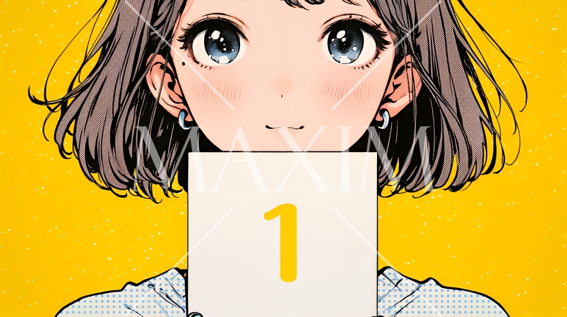 数字の「1」を掲げている若い女性
