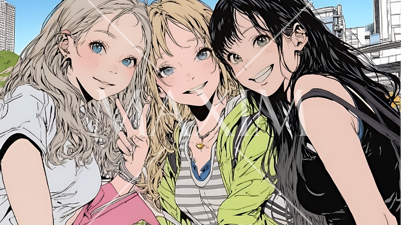 スマホで自撮りしている若い女友達