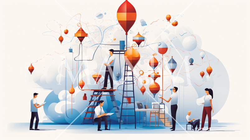 仕事の問題解決：問題解決のシーン、アイデアを出すプロセス。