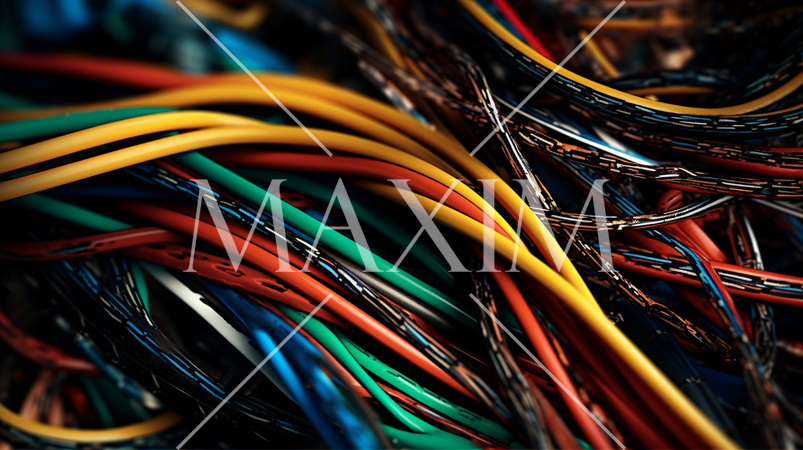 様々なワイヤーが絡み合った背景画像：精緻CG画像