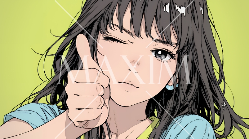 親指を立てて賛成の意思表示をしている若い女性