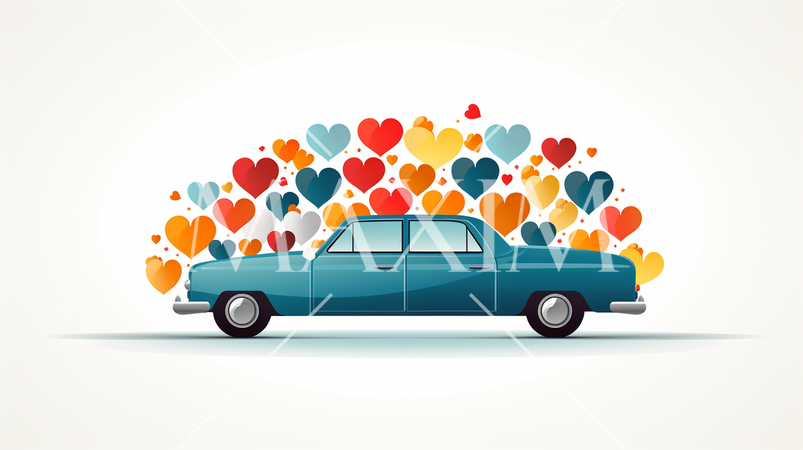 ハートがいっぱいのブライダルカー（騒音防止のため空缶は無し）