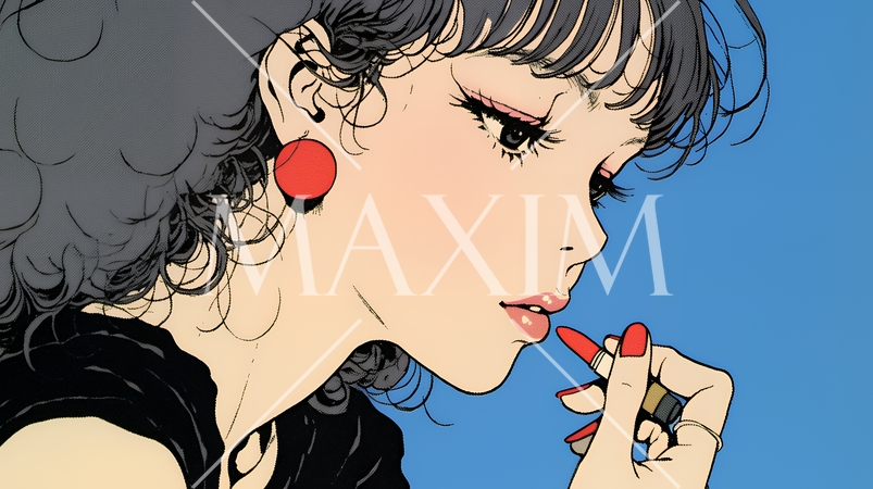 化粧をしている（口紅をつけている）若い女性