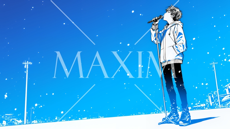 ステージでマイクを握り、情熱的に歌い上げる男性