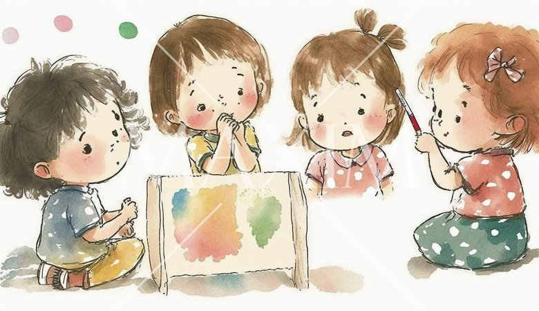 仲良くお絵描きをしている子供達