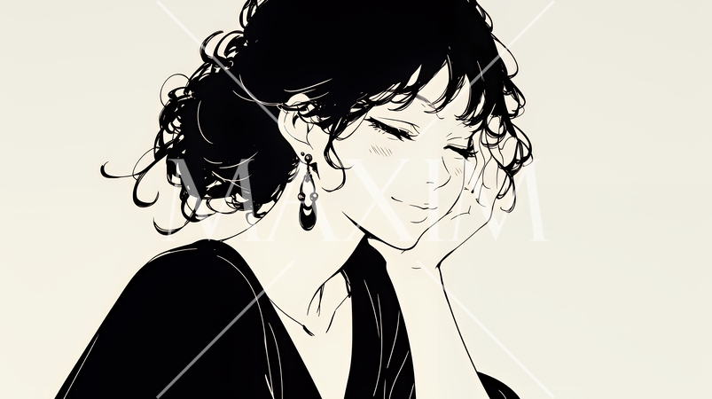 悪巧みをしている女性（シンプルな色使い）