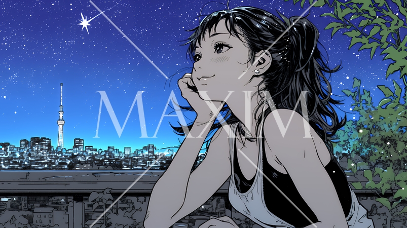 星空を眺めている若い女性