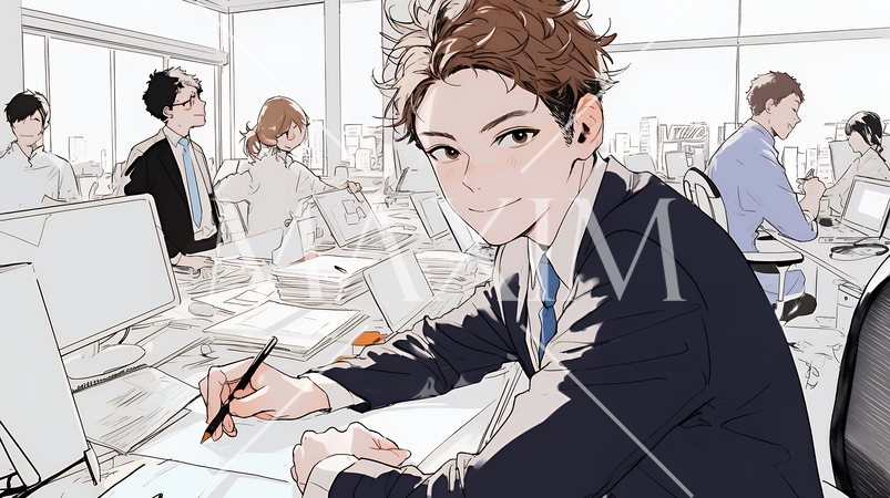 綿密なビジネス戦略を練っている男性（シンプルな色使い）