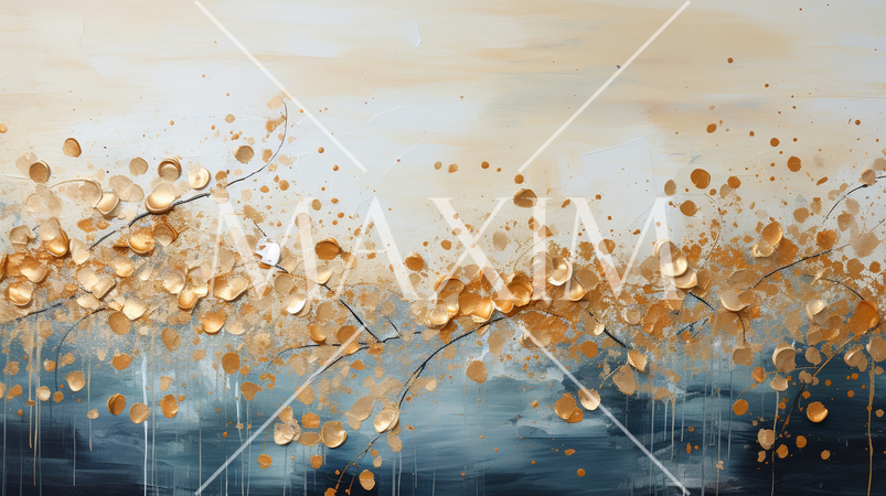 黄金色に輝く秋の雑木林の抽象画：琳派のような表現の背景画