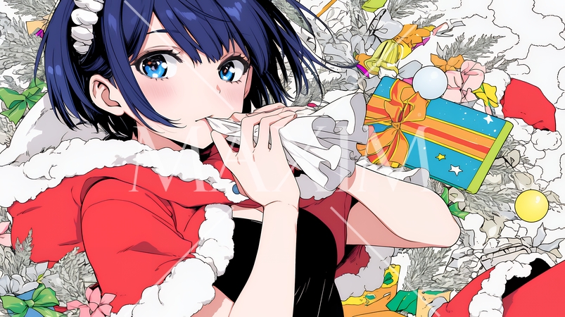 クリスマスプレゼントをたくさんもらって大喜びの若い女性