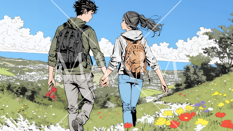 ハイキングを楽しんでいるカップル