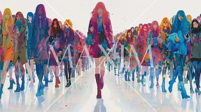 女性の社会進出：颯爽と歩く若い女性たちの姿で表現：NHK朝ドラ「虎に翼」の意味も交える