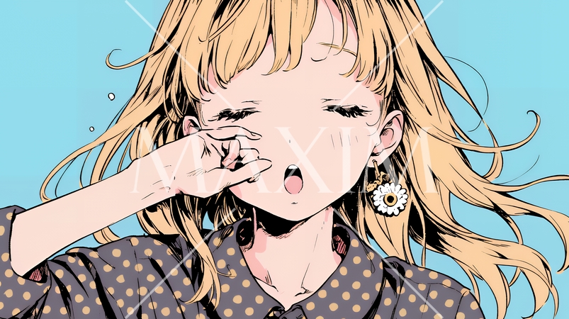 あくびをしている若い女性