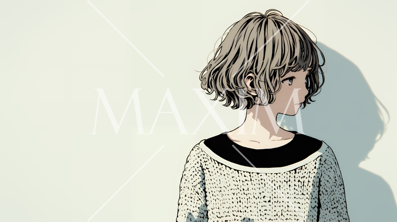 白い壁に向かって考え事をする若い女性