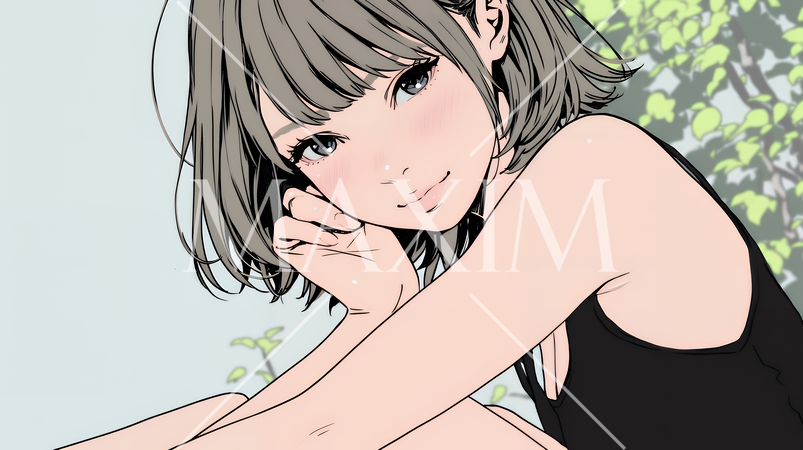 頬を赤らめて、照れ笑いする若い女性