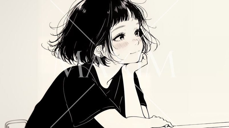 会議で発表している男性に魅了され、新しい恋の予感を抱いた若い女性（シンプルな色使い）