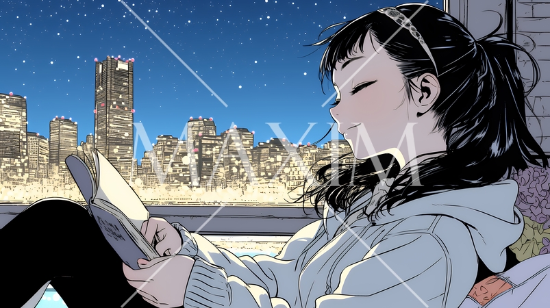 資料（本）を読みながら、うとうと眠ってしまう若い女性