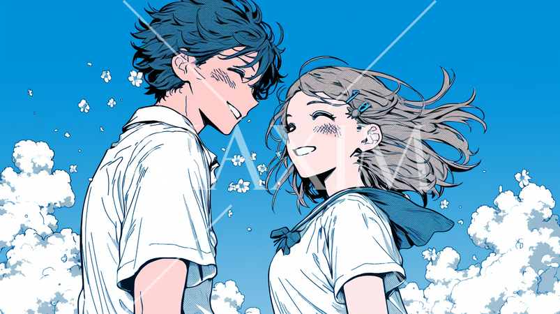 そよ風の中、デートをしている初々しい若い男女の恋人たち