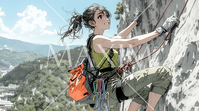 ロッククライミングをしている若い女性