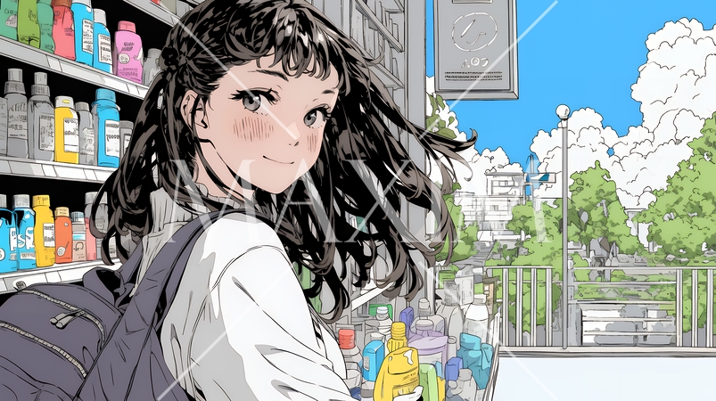 ドラッグストアでコスメを選ぶ若い女性