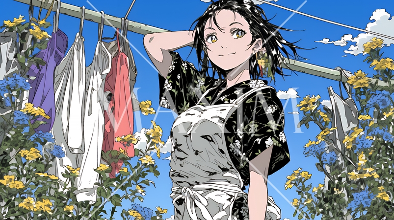 洗濯をしている若い女性