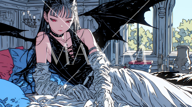 ベッドに横になり男を誘っているサキュバス