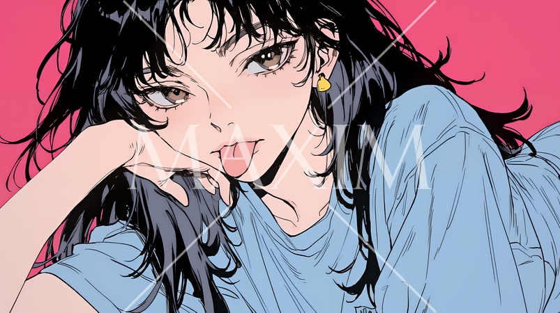 舌を出しておどけている若い女性