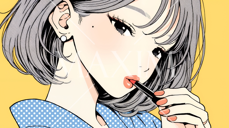 化粧をしている（口紅をつけている）若い女性