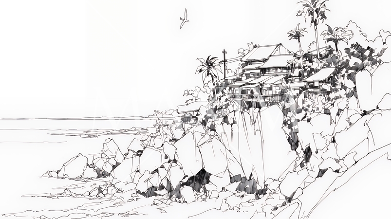 夏の海岸の風景（シンプルな色使い）