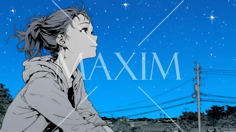 星空を眺めている若い女性