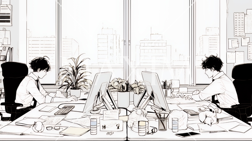 無駄な業務：同じような作業をしているビジネスパーソン（シンプルな色使い）