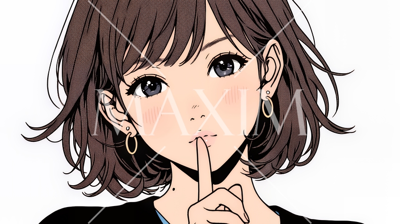 指を唇に当てて「シーShh」というジェスチャーをしている女性