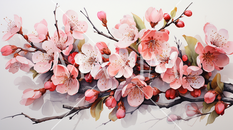 桃の花の水彩画