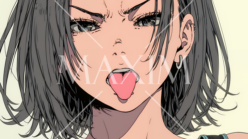 悪意や挑発の意味のある舌出しをしている若い女性