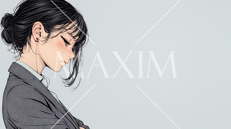 ミスやトラブルを反省して謝る若い女性｜申し訳なさそうな表情のビジネスイメージイラスト