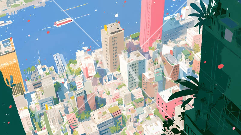 大都市のビル街（ポップでキュートな表現）