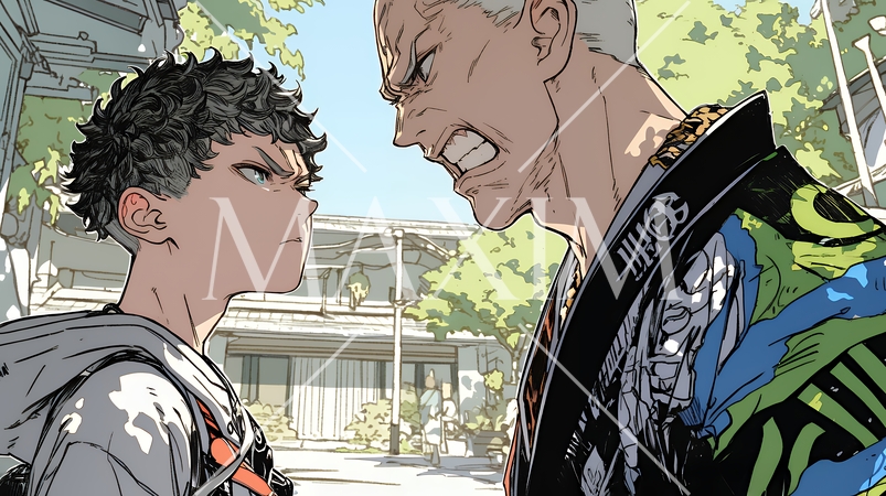 親子喧嘩：青年男子の息子と父親がいがみ合っている