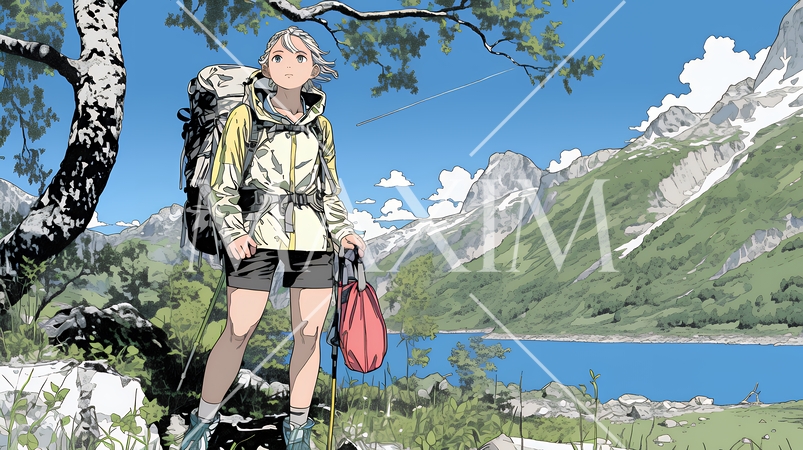 ソロハイキング（ソロ登山）を楽しんでいる若い女性