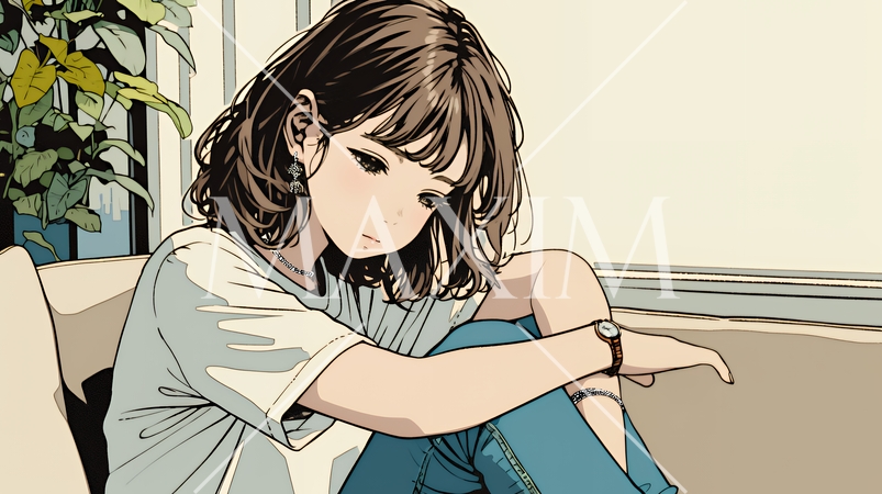 腹痛（生理痛）に苦しむ若い女性