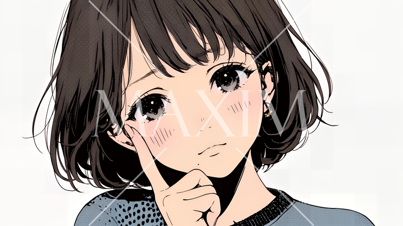 お茶目な（生意気な表情をした遊び心のある）若い女性