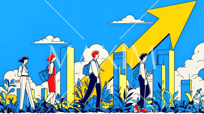 上昇グラフで会社の成長を表すビジネスチーム｜企業発展と成功のビジネスコンセプト