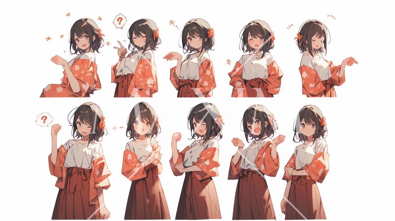 袴をはいてプレゼンテーションしている女性のリファレンスシート