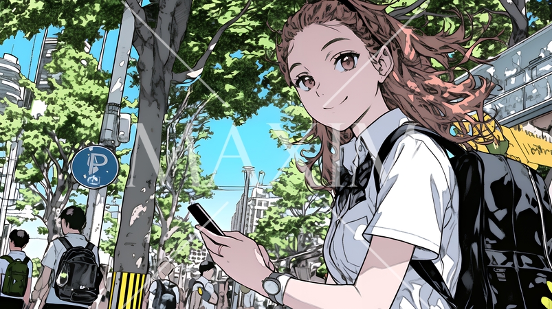 通学中にスマホをいじくっている女子高生