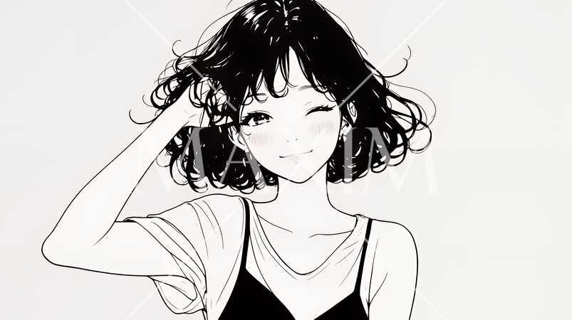 気恥ずかしそうに頭をかき、ごまかすような仕草を見せる若い女性（シンプルな色使い）