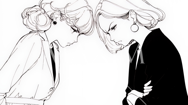 オフィスで言い争いをしているビジネスパーソン（シンプルな色使い）