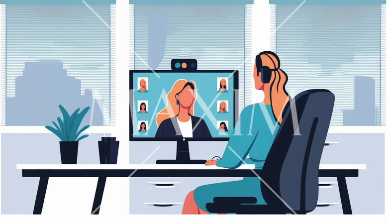 ビデオ会議：遠隔会議、オンラインコラボレーション。